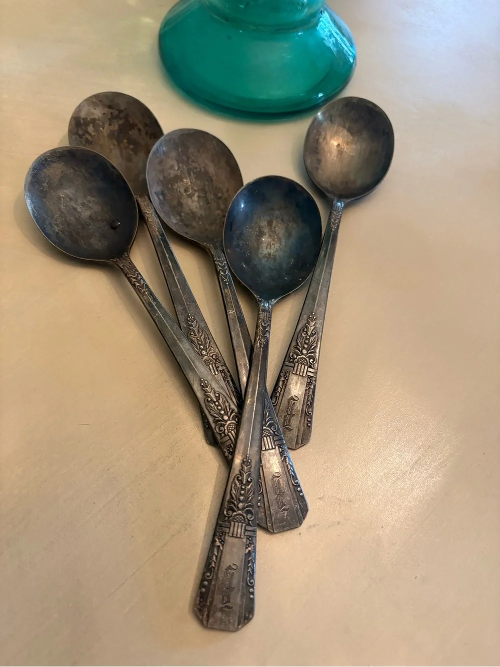 Vintage-Style Blackened Silver Dessert Spoon Set - Home Dining